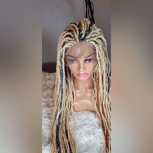 Blonde Braids Lace Front Wig with Blue Highlights